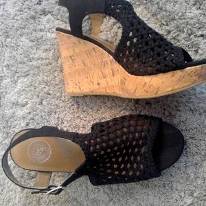 black wedge. sandals, blacl cork wedge, shoes